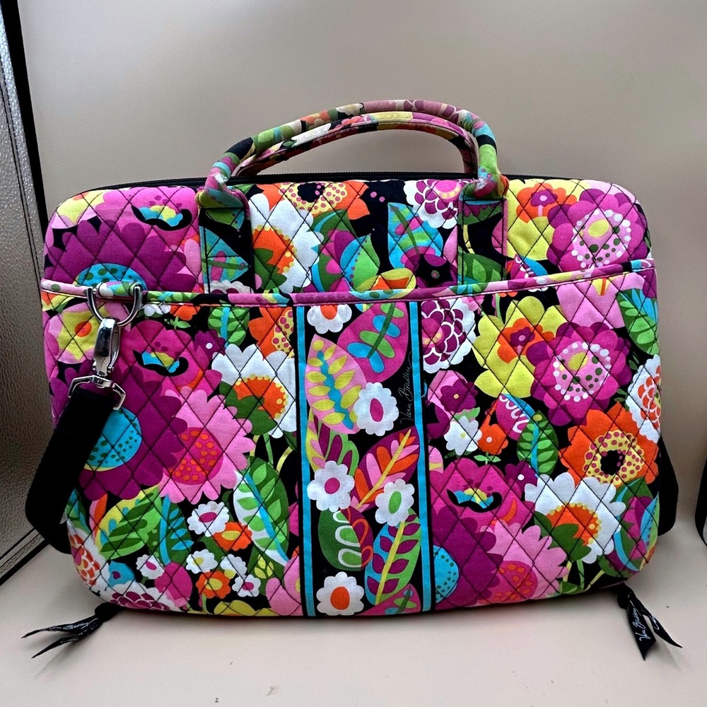 Vera Bradley Rhythm and Blues Quilted Laptop Bag Floral Messenger Case 16 inch